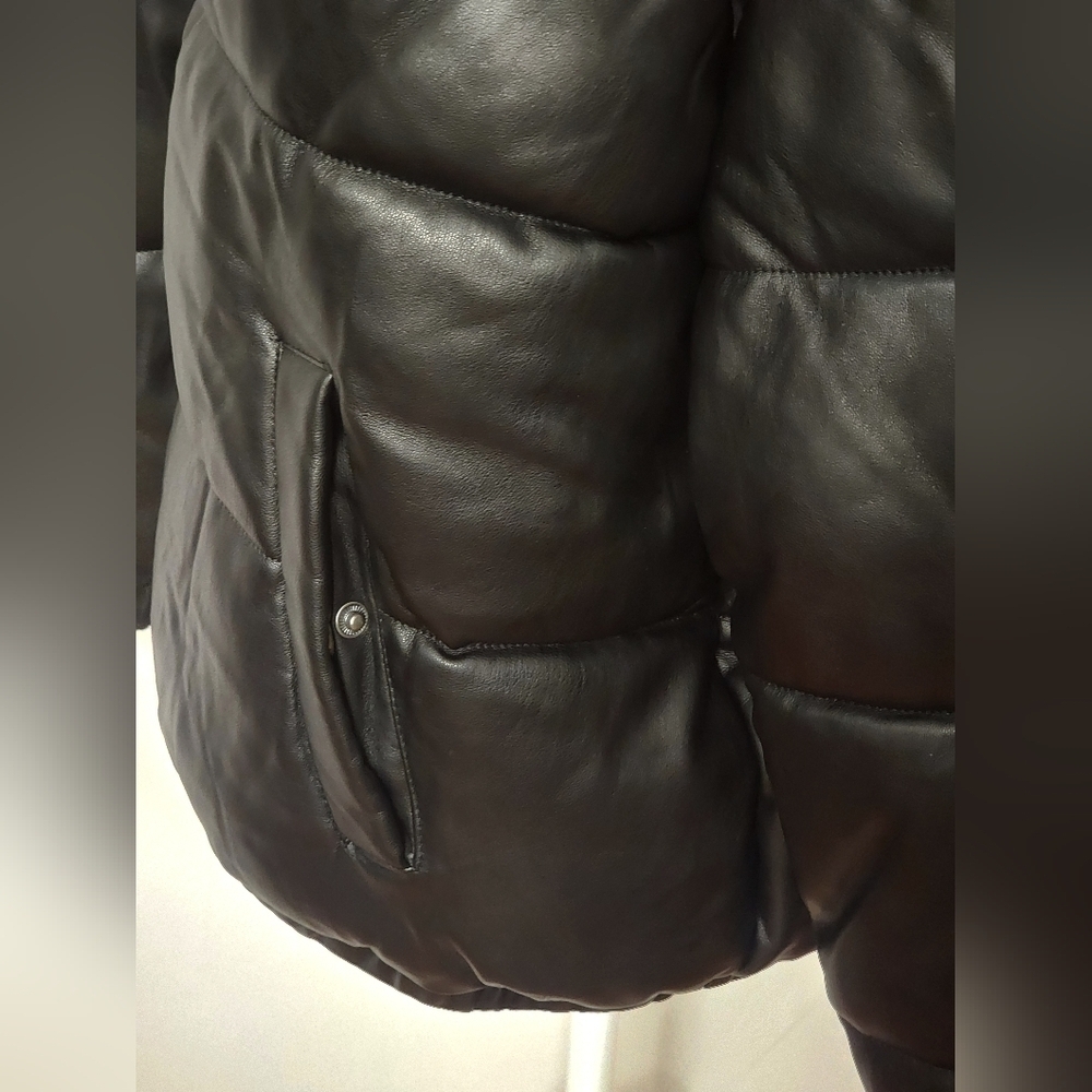Women's Faux Leather Puffer Jacket Black Puffy Coat - S.E.B. By SEBBY Size 3X - Picture 9 of 16